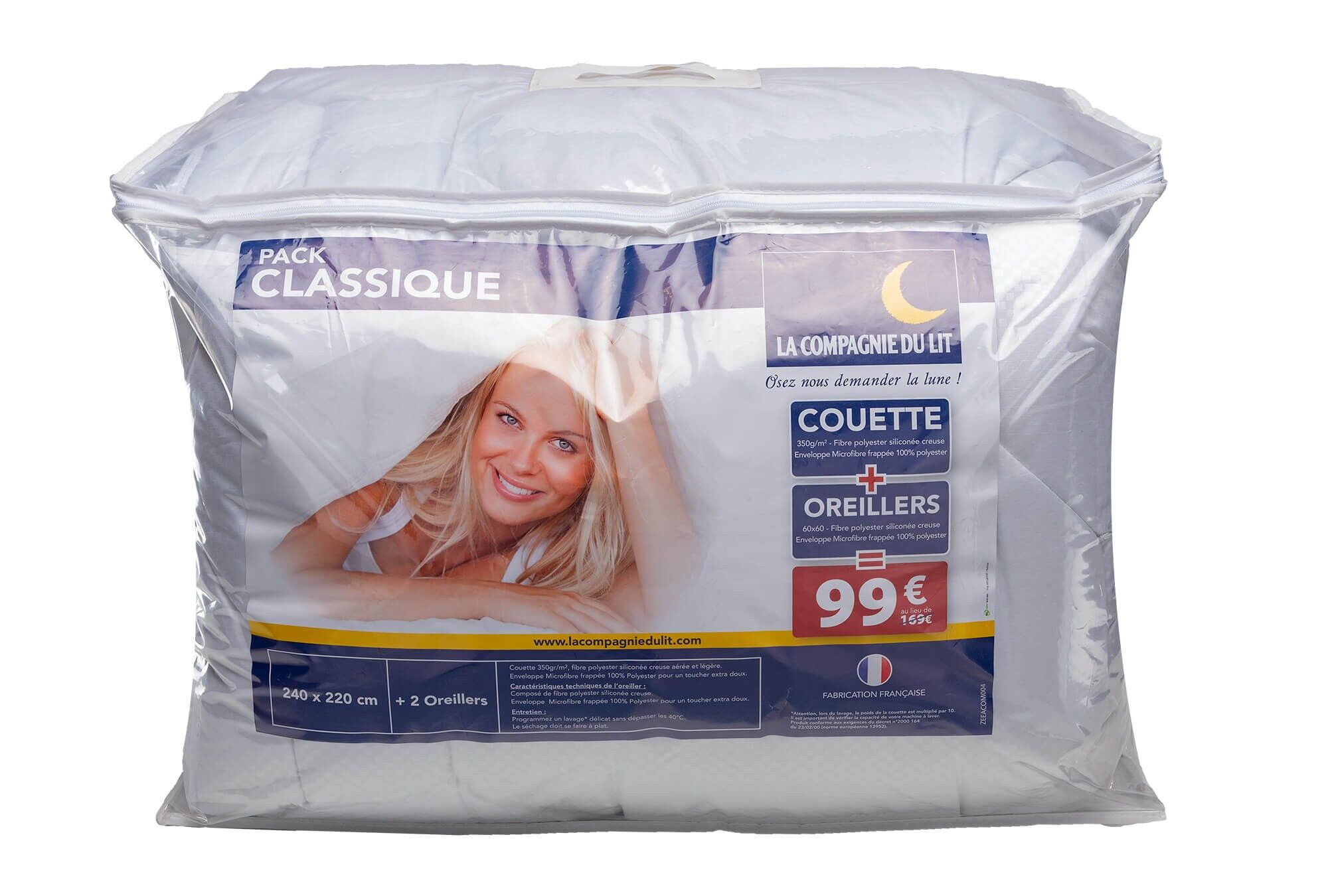 Pack linge de lit Microfibre - 1 Couette chaude 220x240 cm + 2