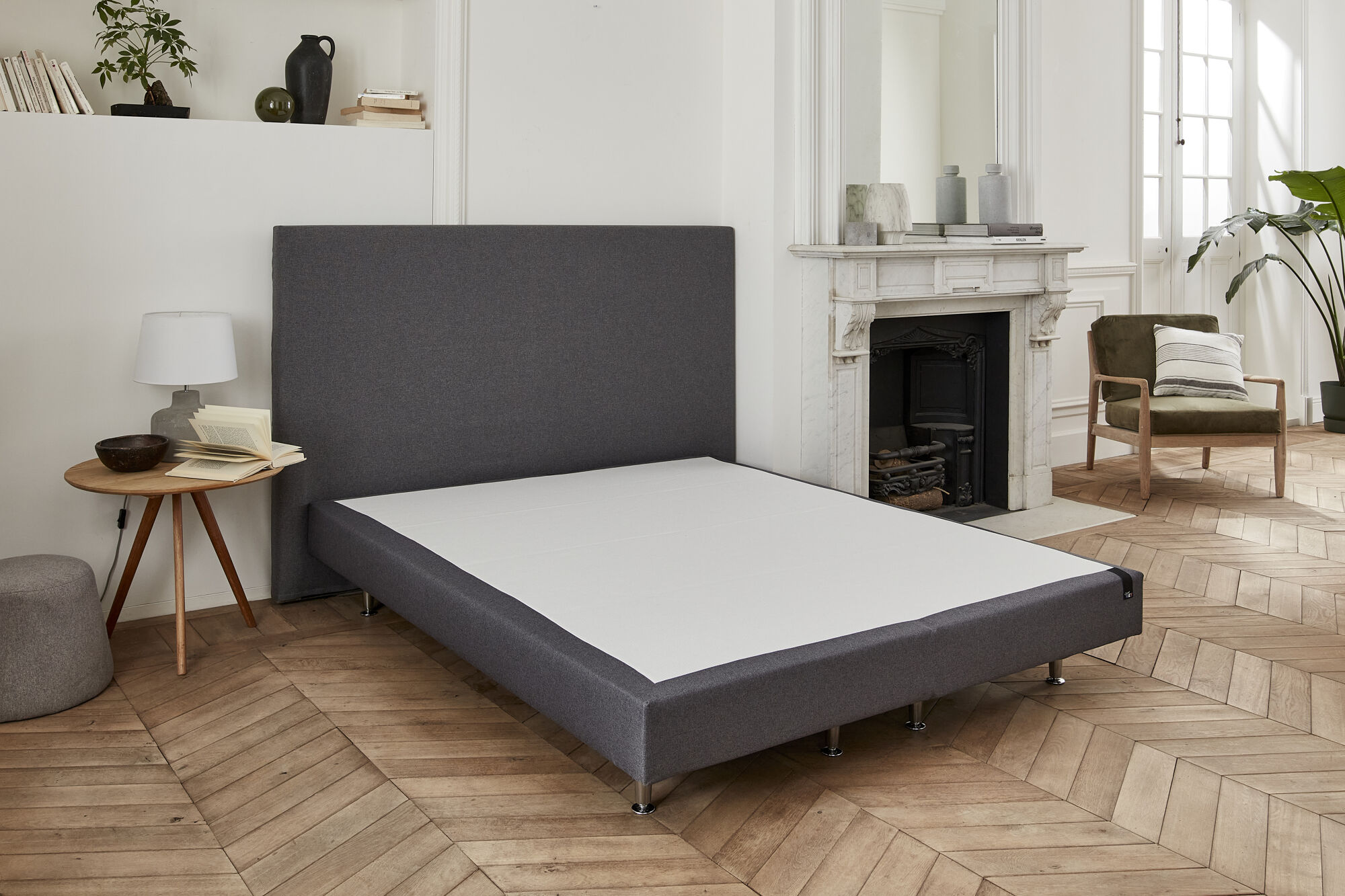 Lit 140x190 sommier inclus Cora Blanc et Bois blanchi - Lits adulte/Lit deux places