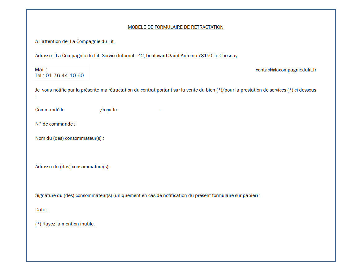 Formulaire rétractation